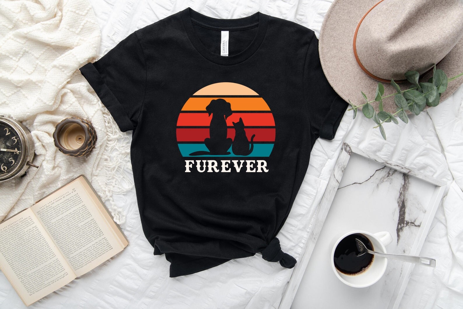 Retro Cat Shirt, Dog Shirt, Furever Shirt, Cat Dog Lovers Tee, Funny Animal T Shirt, Forever Tee, Cat Dog Shirt, Kitty Shirt