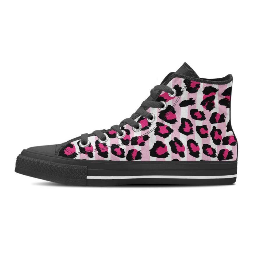 Pink Striped Leopard Men’s High Top Shoes