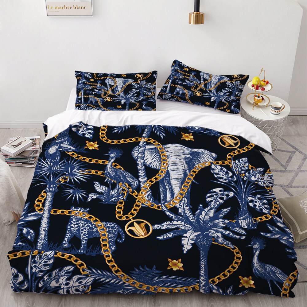 23 Elephant Bedding Set Golden Chain Duvet Cover Retro Luxury Home Bed Cover Set 3D Print Double King Bedspread