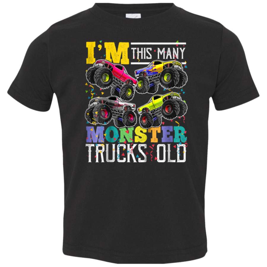 Kids Im This Many Monster Trucks Old 4th Birthday Shirt Boy Gift 3321 Rabbit Skins Toddler Jersey T-Shirt