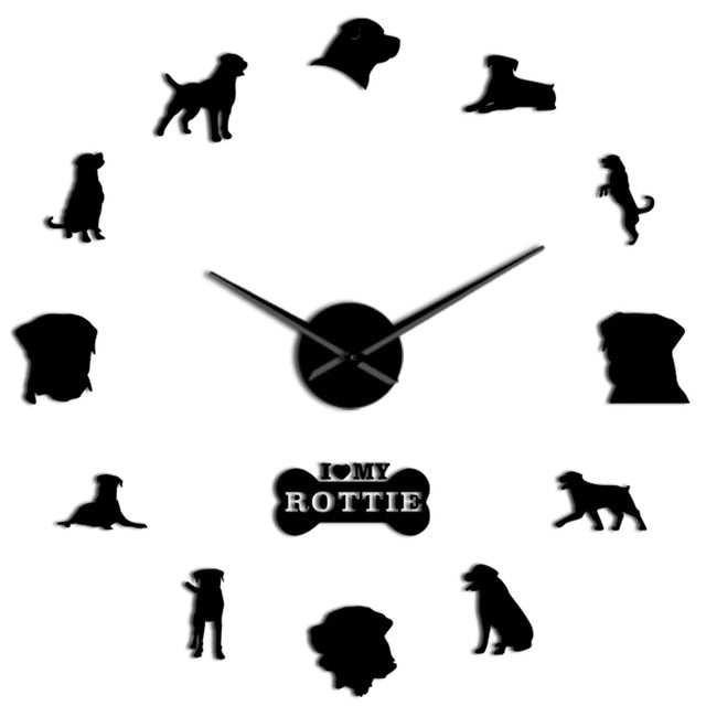 Rottweiler Dog Breed 3D Acrylic Simple Diy Puppy Pet Care Store Home Decor Wall Clock A63