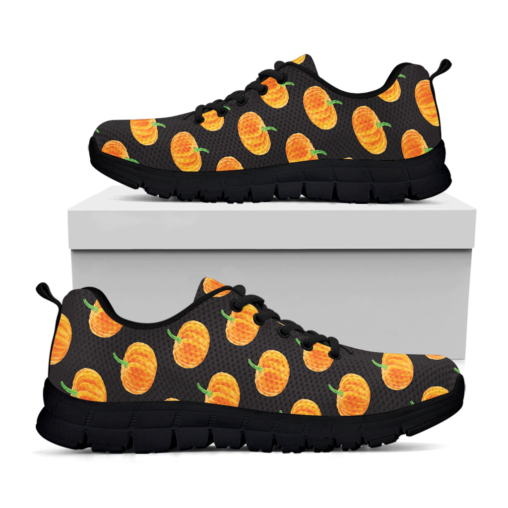 Watercolor Pumpkin Pattern Print Black Sneakers