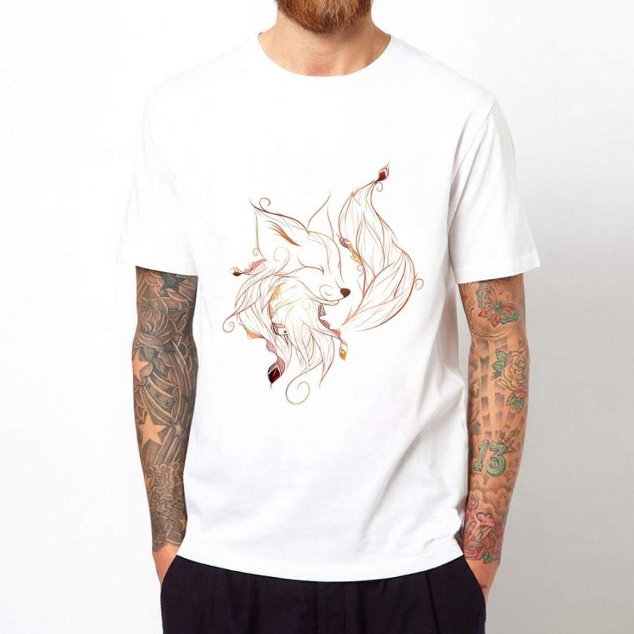 Newest Men’s Fashion Flower  Fox Printed T-Shirt Summer Cool Tops Fashion Animal Cartoon Tees