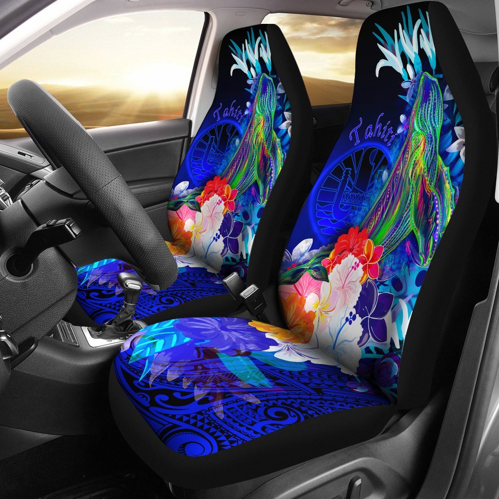 Tahiti Car Seat Covers – Humpback Whale with Tropical Flowers (Blue)- BN18