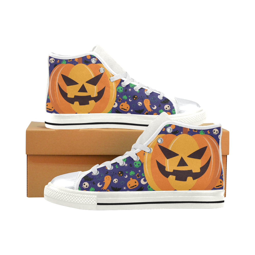 Pumpkin Halloween White High Top Canvas Women’s Shoes/Large Size