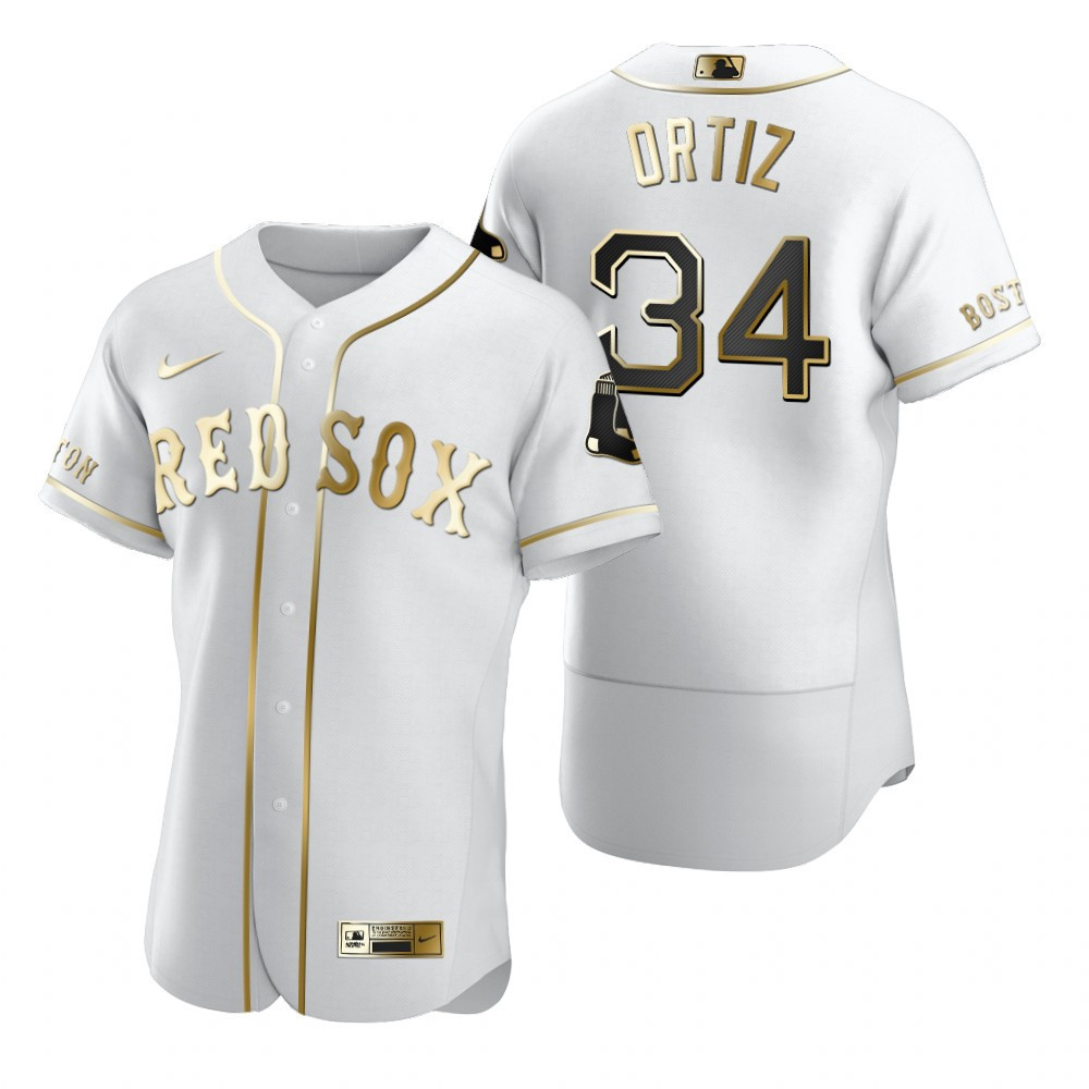 Boston Red Sox #34 David Ortiz MLB Golden Brandedition White Jersey Gift For Red Sox Fans