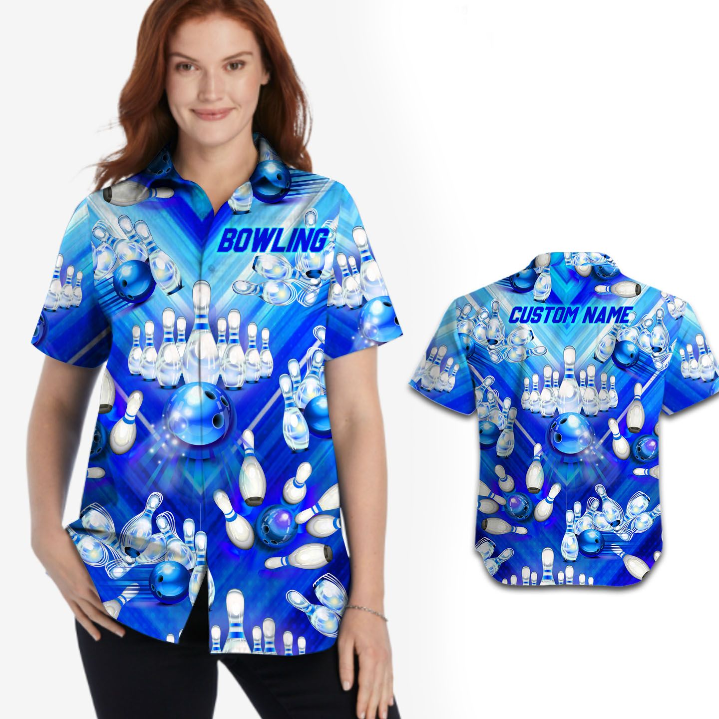 Blue Bowling Custom Name Hawaii Shirt For Women Lovers Ha105007