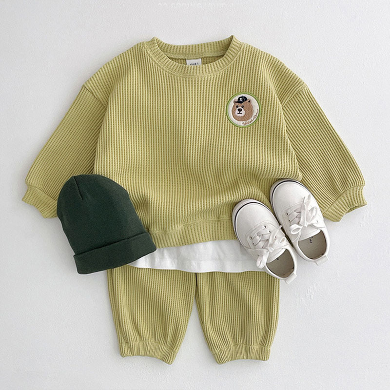 2022 Autumn New Children Casual Sweatshirt 2pcs Suit Baby Boy Cotton Long Sleeve Clothes Set Cute Bear Print Girls Outfits alx