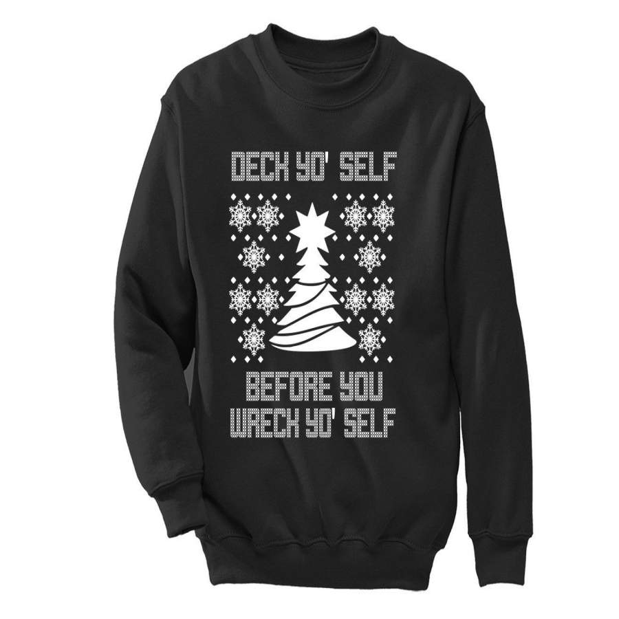 XtraFly Apparel Deck Yo’ Self Tree Ugly Christmas Pullover Crewneck-Sweatshirt