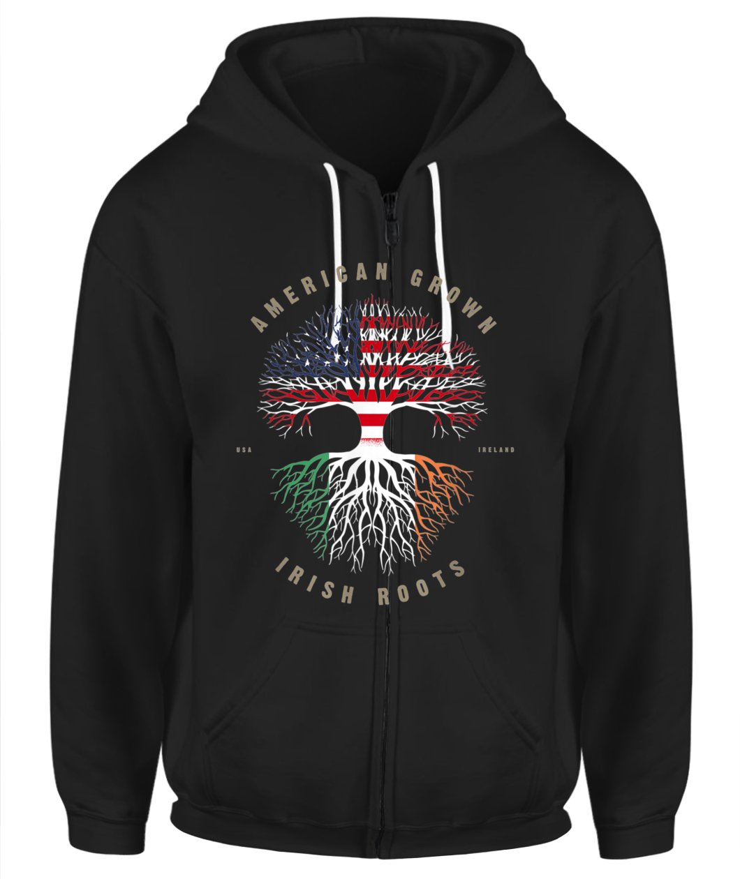 American Grown Irish Roots Ireland Flag Zip-Up Hoodie For Men Women