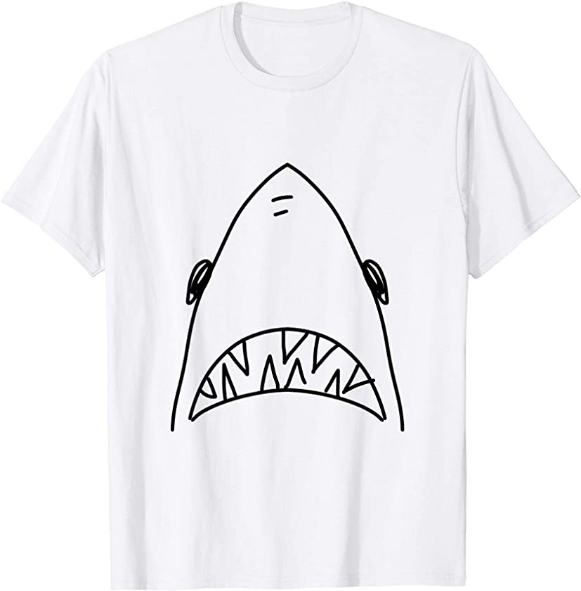 Shark Head Bite Funny Scary Print Drawing Fishing Lover Gift T-Shirt