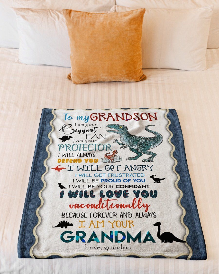 [Personalized Name] Grandson Dinosaur I Am Your Grandma Fleece Blanket, Sherpa Blanket, Gift For Family Member, Friends Gift, Christmas Gift, Home Decor, Home Living