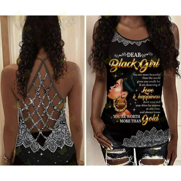 Dear Black Girl 3D All Over Printed Camisole Criss-Cross Tank Top
