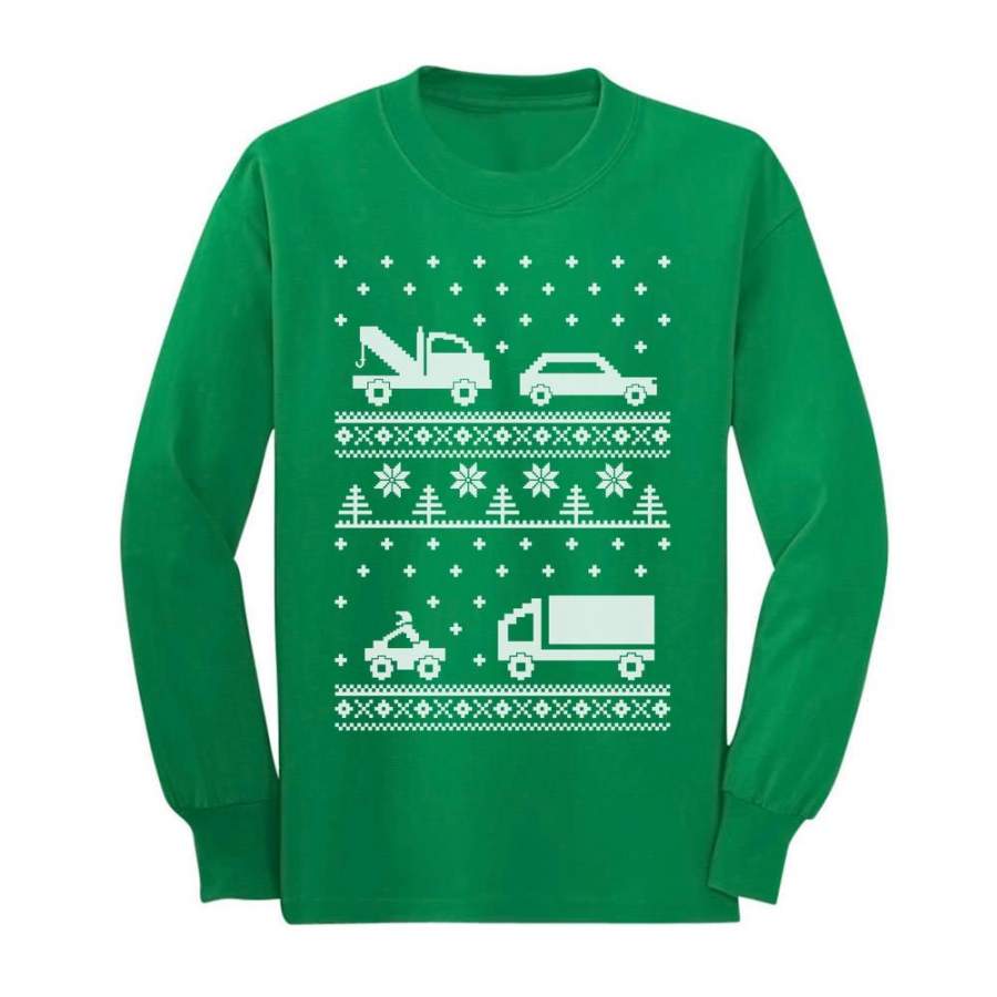 Xmas Children Clothing – Ugly Christmas Sweater Cars Youth Kids Long Sleeve T-Shirt