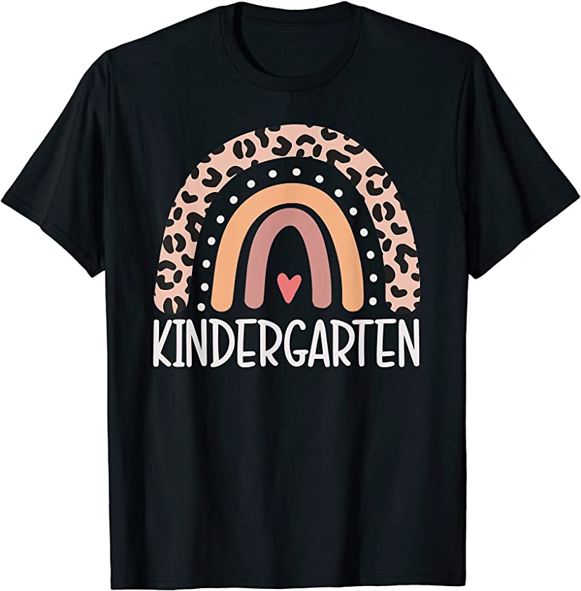 Cute Leopard Cheetah Print Rainbow Kindergarten Teacher T-Shirt