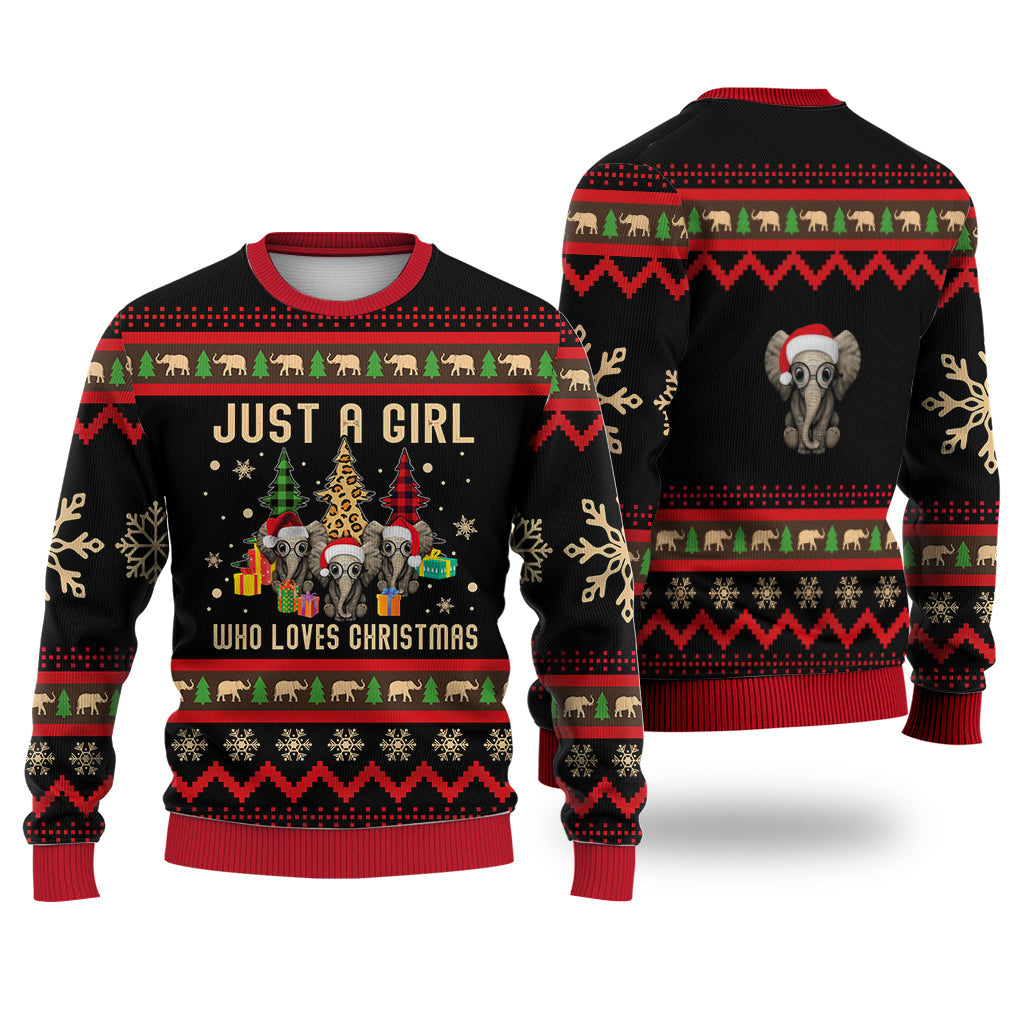 Just A Girl Who Loves Christmas Elephant Ugly Christmas Sweater – Best Xmas Gifts