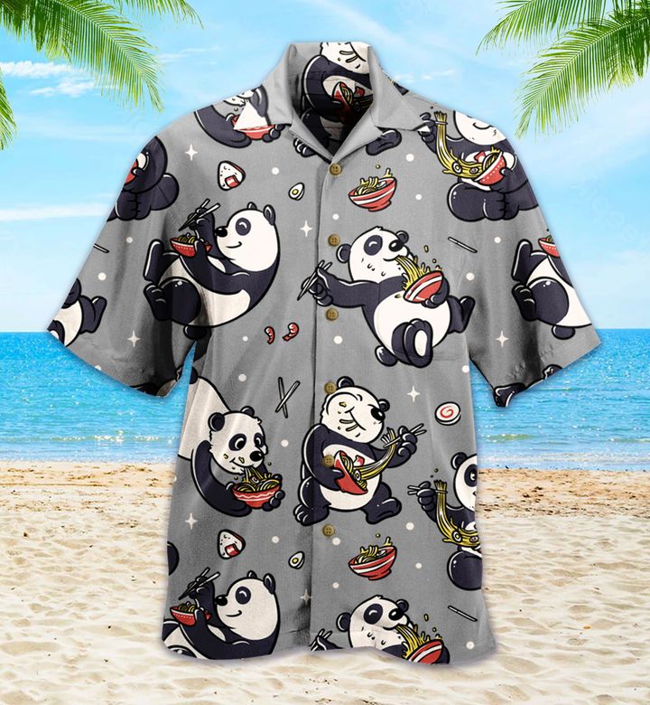 Panda Noodles Grey Cute 3D Hawaiian Shirt