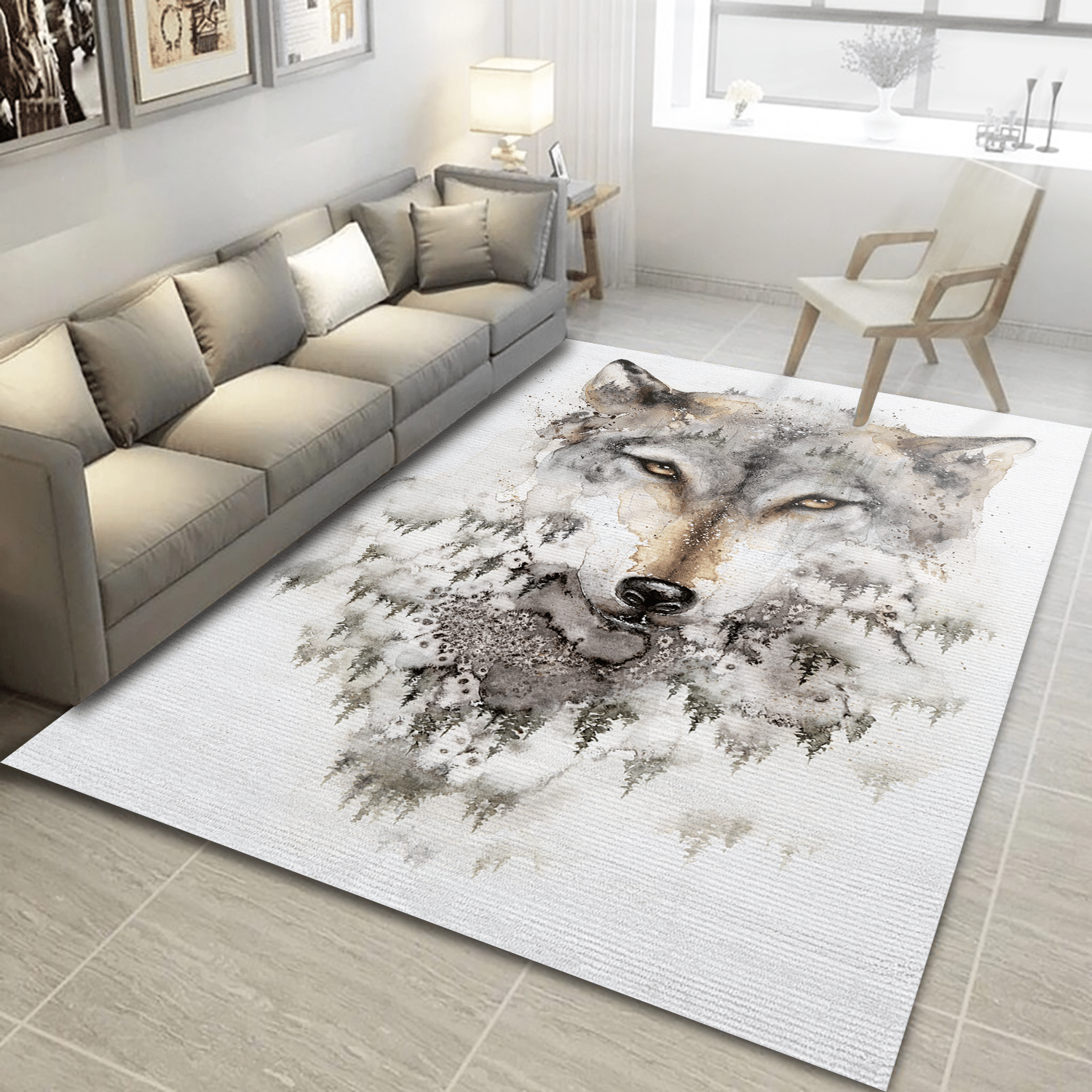 Wolf Head And Misty Forest Rug Dark Fantasy Rug Halloween Rug Gothic Rug Home Decor