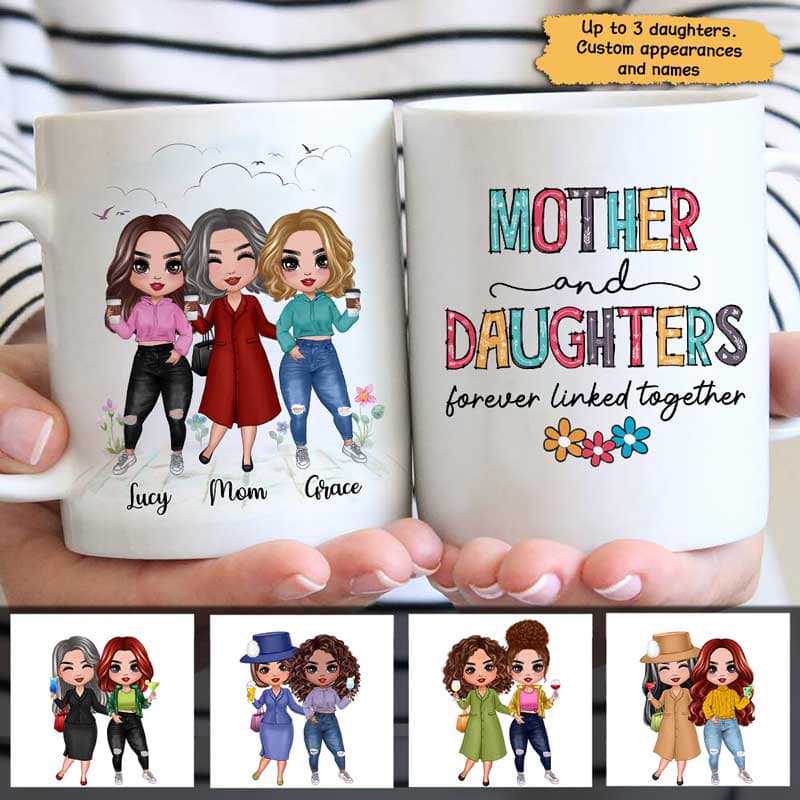 Doll Mother Mom And Daughters Floral Personalized Mug