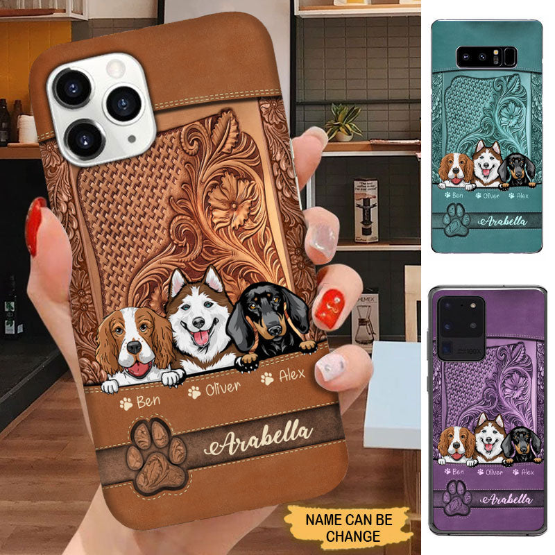 Leather Pattern Dog Mom Puppy Personalized Phone Case