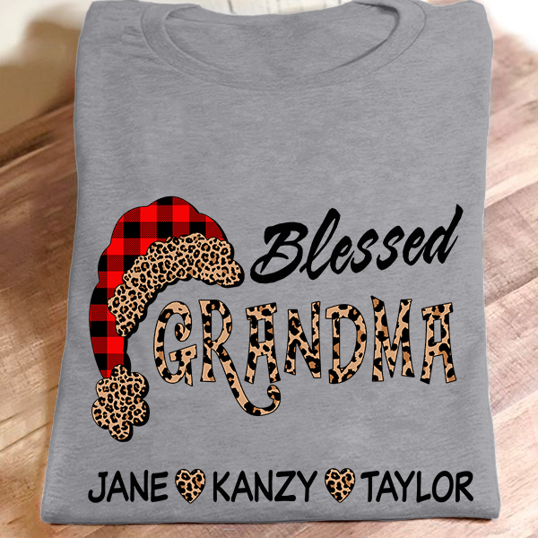 Blessed Grandma – Christmas Leopard Art | Personalized T-Shirt