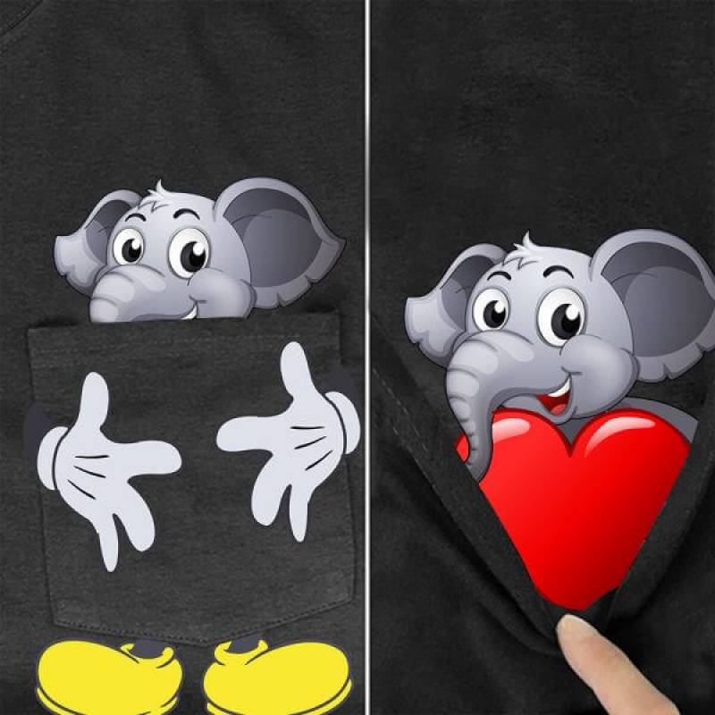 Funny Elephant With Heart Pocket T-shirt – Teasearch3D 020220