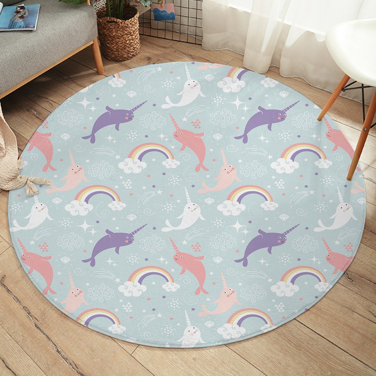 Rainbow Narwhal SW2194 Round Rug
