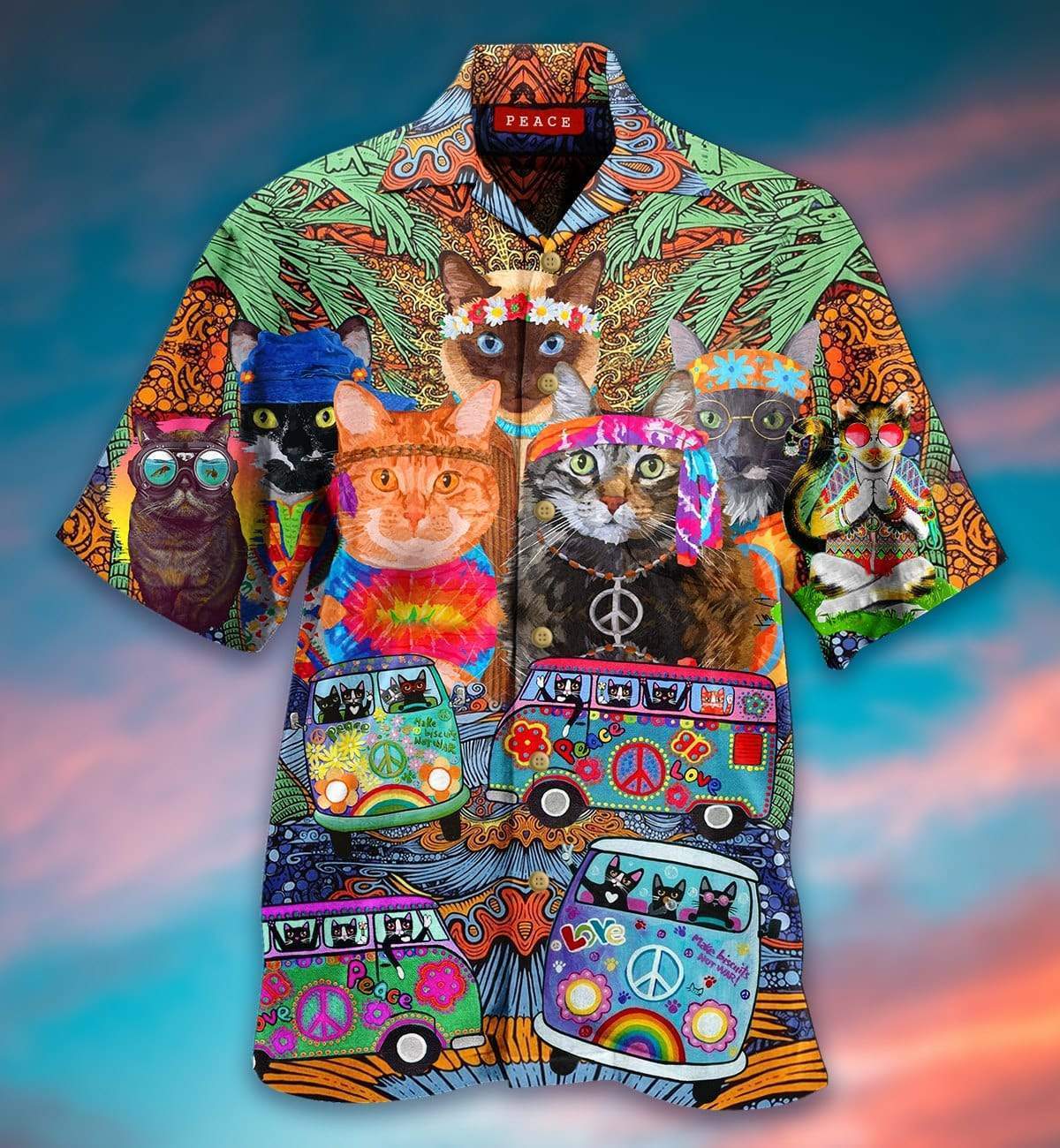 Colorful Hippie Van And Cat Hawaii Shirt For Men Women Ha23628