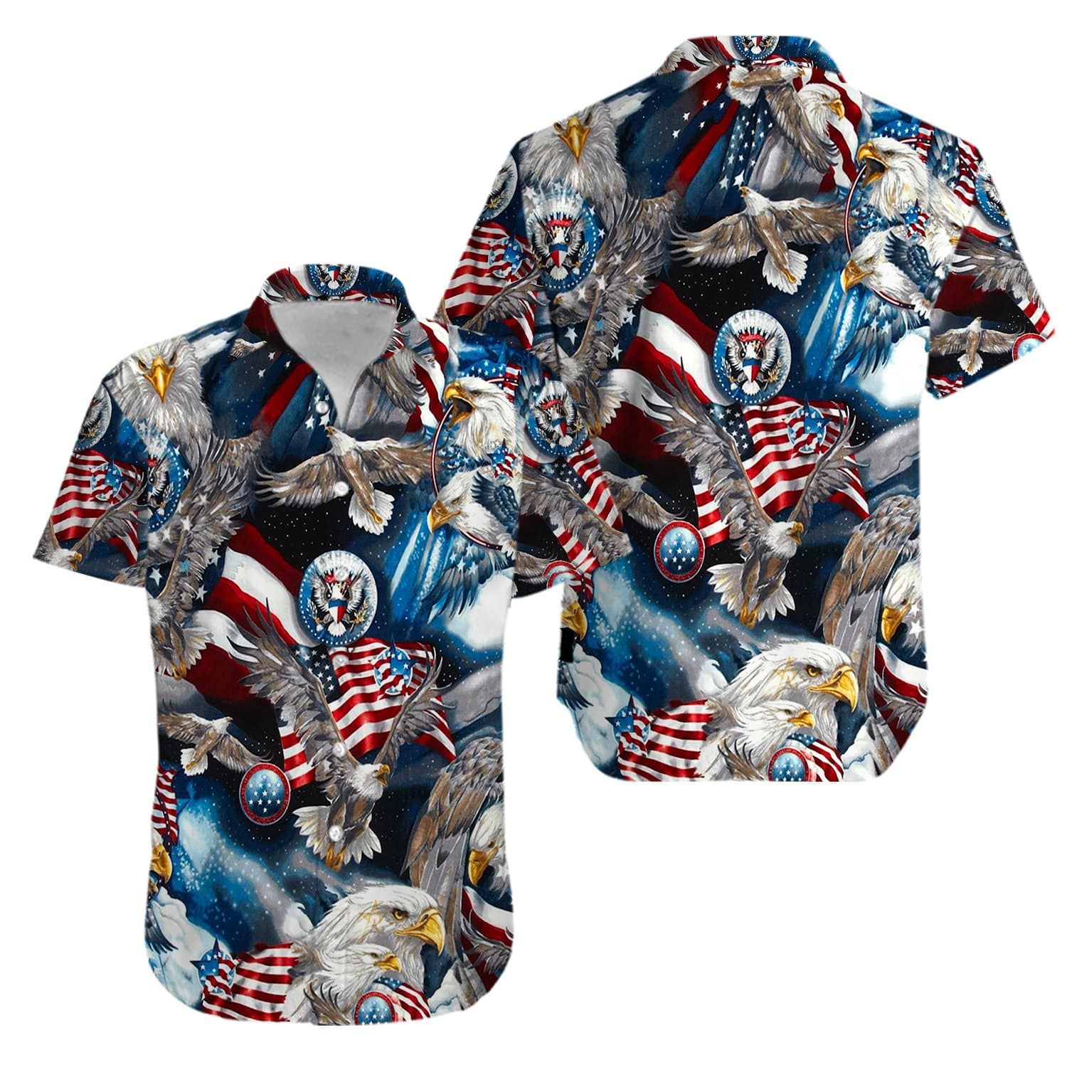 Felacia Eagles Patriotic Usa American Flags Aloha Hawaiian Ha55975