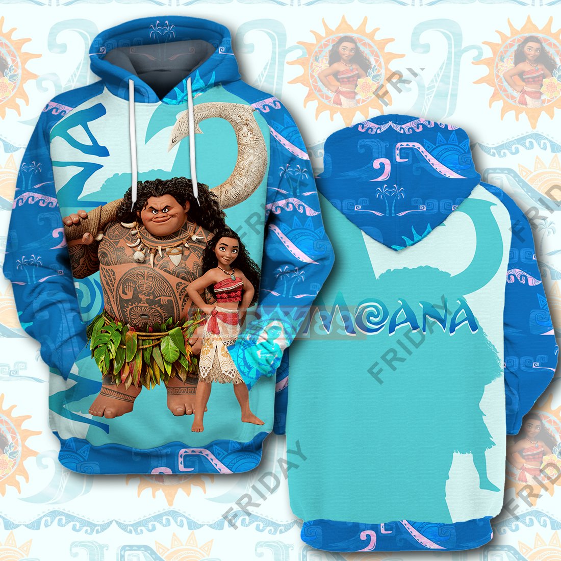 Unifinz Dn T-Shirt Moana Maui Teal Tribal Pattern 3D Print T-Shirt Hoodie Adult 2022