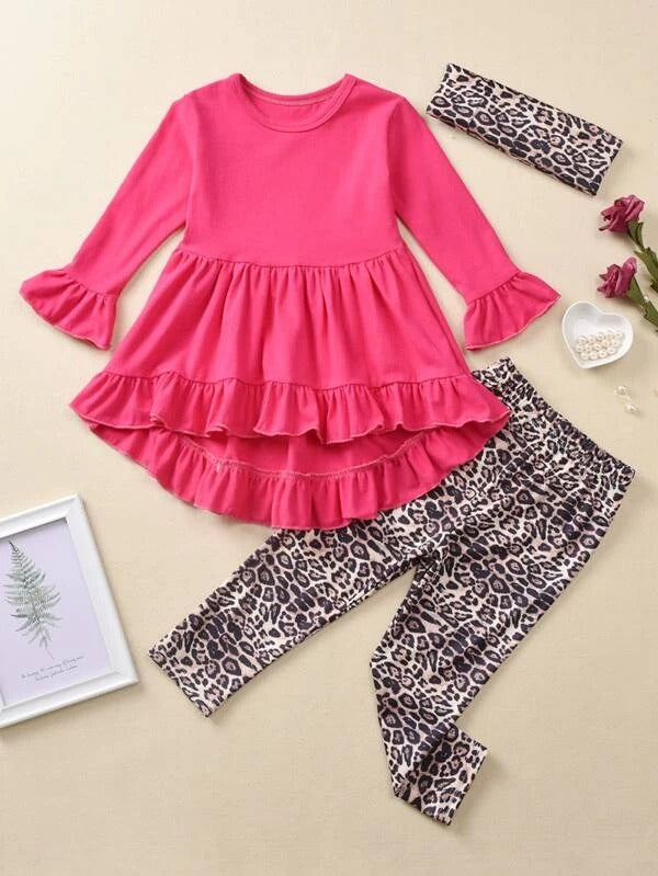 Toddler Girls High Low Peplum Tee & Leopard Leggings & Headband