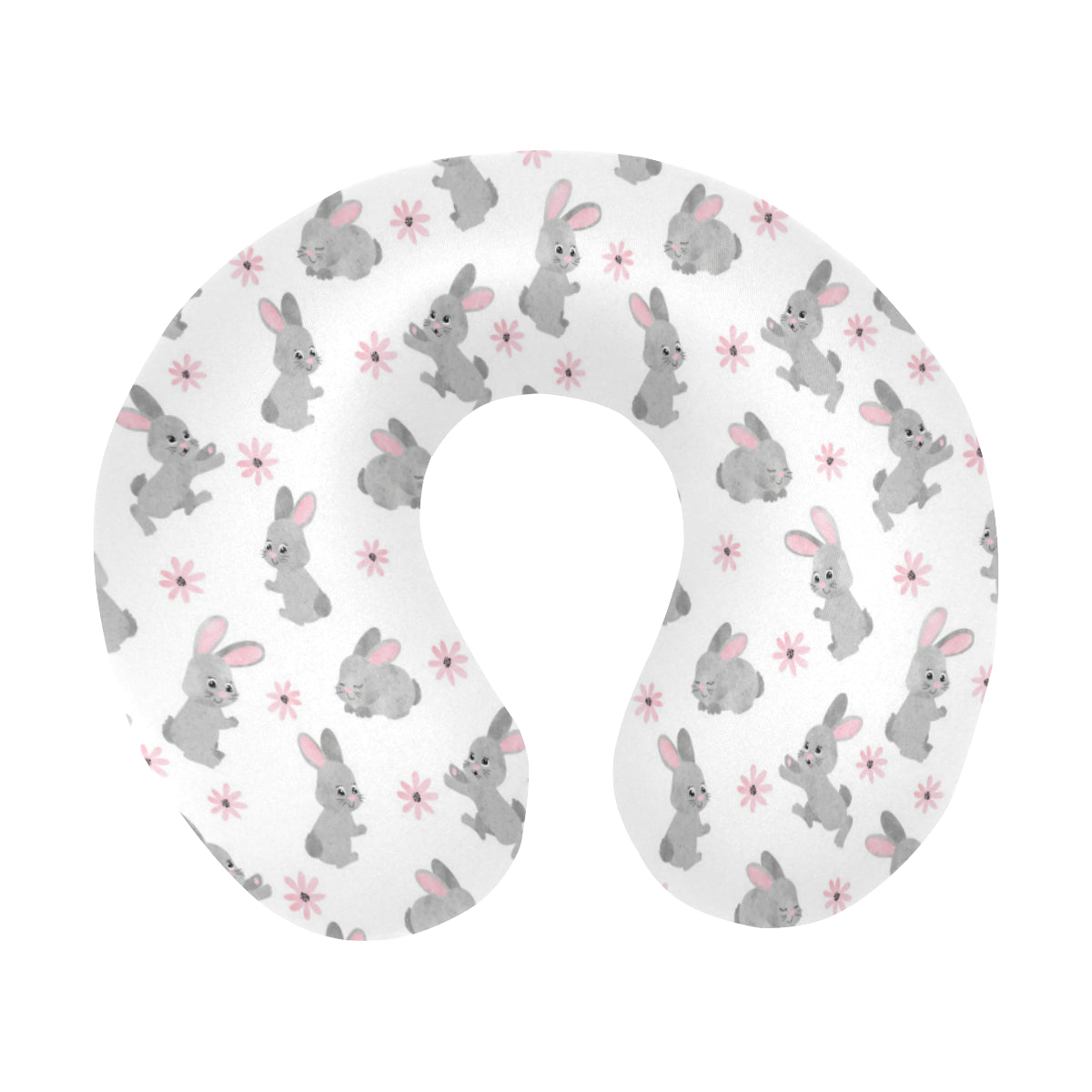 Watercolor Cute Rabbit Pattern U-Shaped Travel Neck Pillow