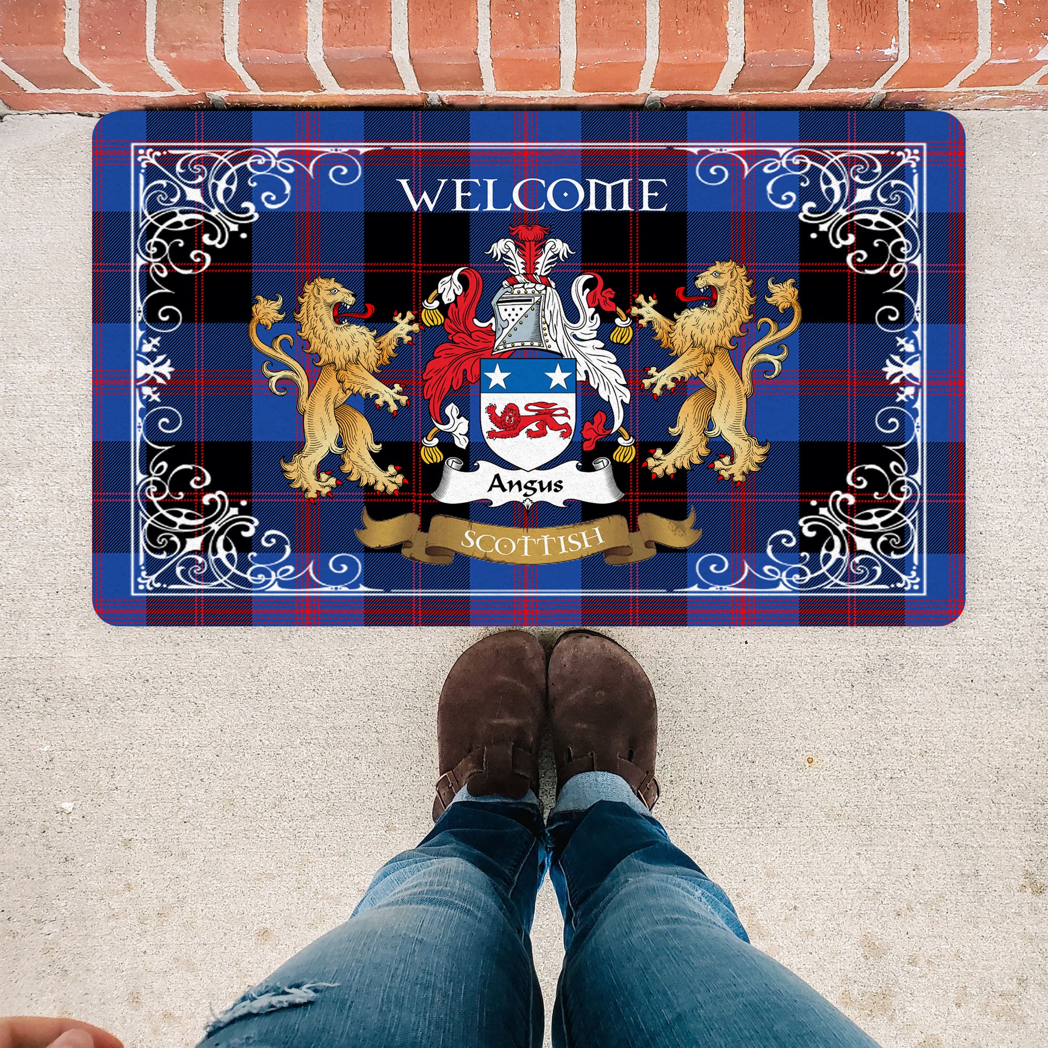 Scotstee Shop Tartan Door Mat The Family Angus Modern Scottish Plaid Doormat, Welcome Mat, Christmas Door Mat