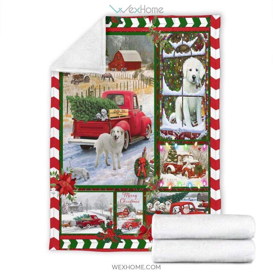 Dog Red Truck Christmas Premium Blanket