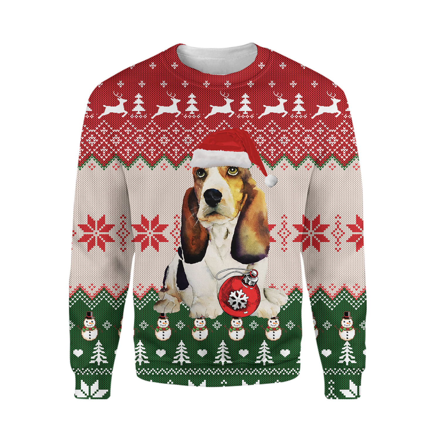 Basset Hound Red Green Ugly Sweater 3D All Over Printed , Sweat, Hoodie, Bomber Jacket Basset Hound