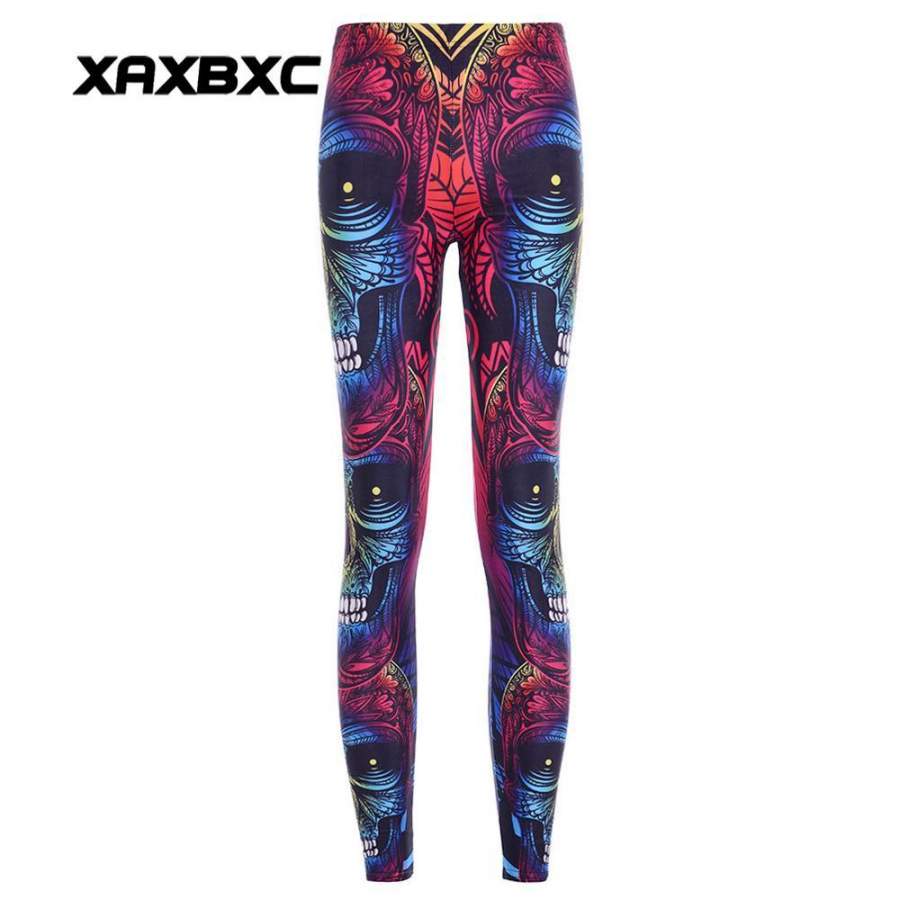 XAXBXC 3894 Sexy Girl Pencil Pants Halloween Skull Floral Diamond Prints Elastic Slim Fitness Workout Women Leggings Plus Size