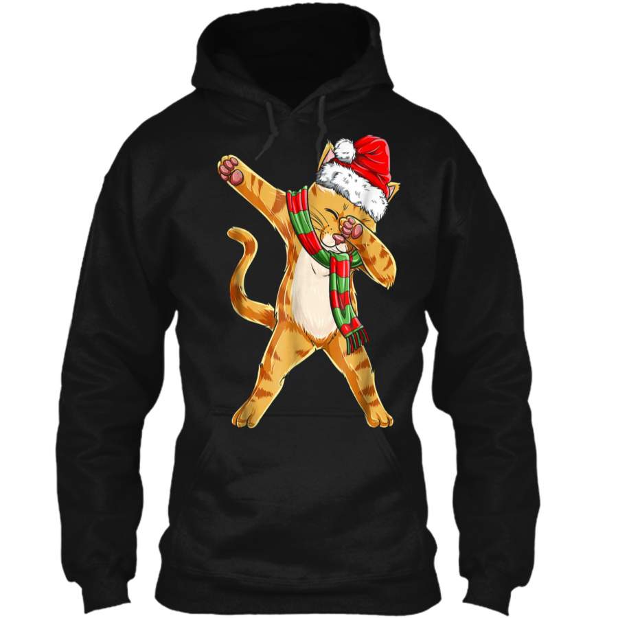 Dabbing Cat Santa Christmas Kids Boys Girls Gifts Pullover Hoodie 8 oz