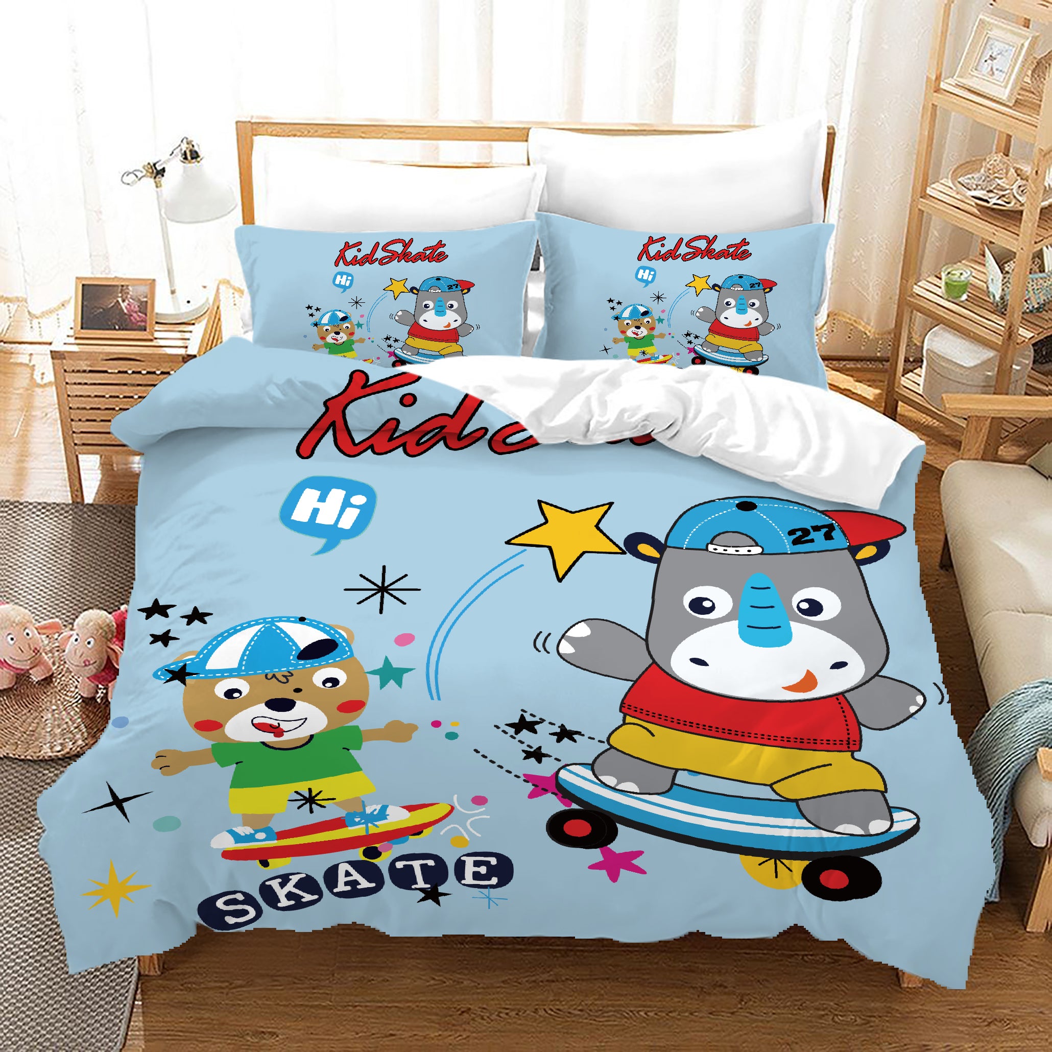 3D Cartoon Animal Skateboard Quilt Cover Set Bedding Set Duvet Cover Pillowcases A649 Lqh