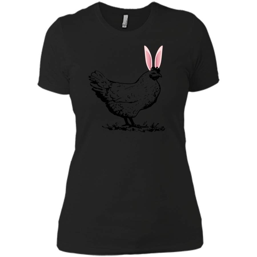 Chicken Hen Easter Bunny Rabbit Ears Funny T-Shirt Tee Next Level Ladies Boyfriend Tee