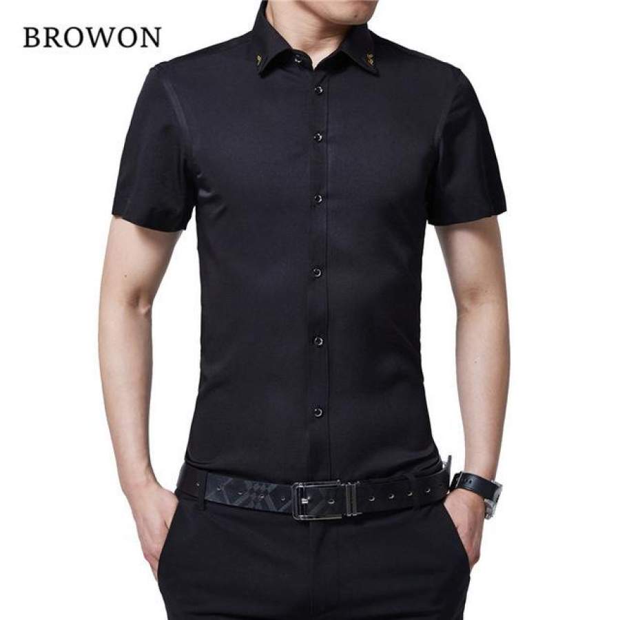 Summer Shirt Casual Silk Shirt Turn Down Collar Short Sleeve Shirt Thin Style Business Shirt for Man