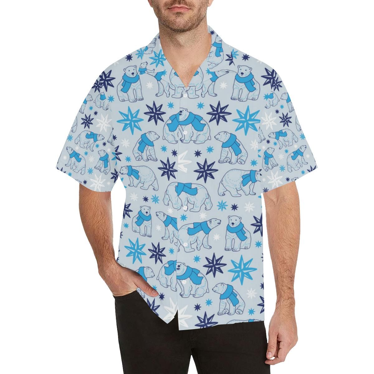 Polar Bear Pattern Blue Background All Over Print Hawaii Shirt Ha72747