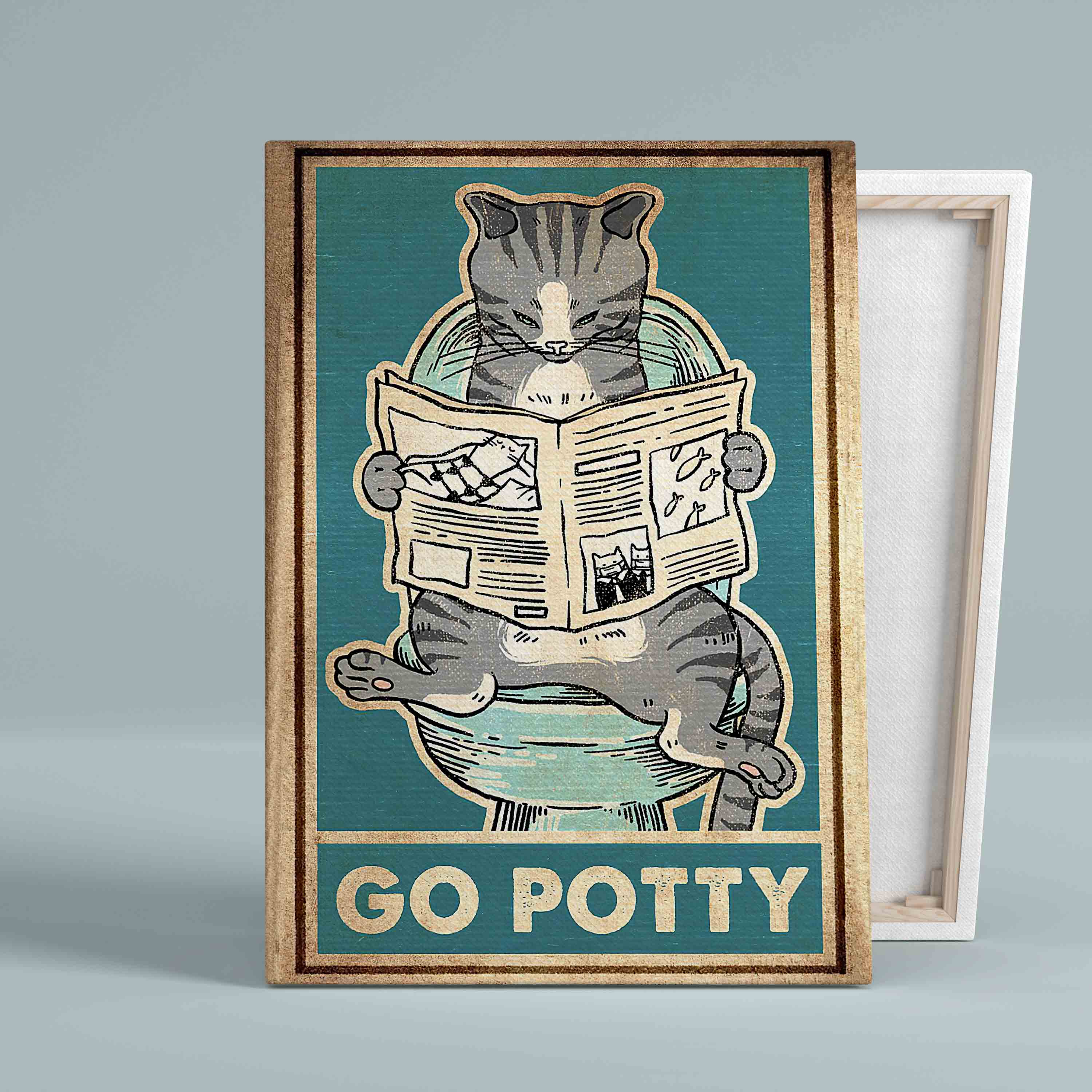 Go Potty Canvas, Restroom Canvas, Cat Canvas, Funny Canvas, Gift Canvas