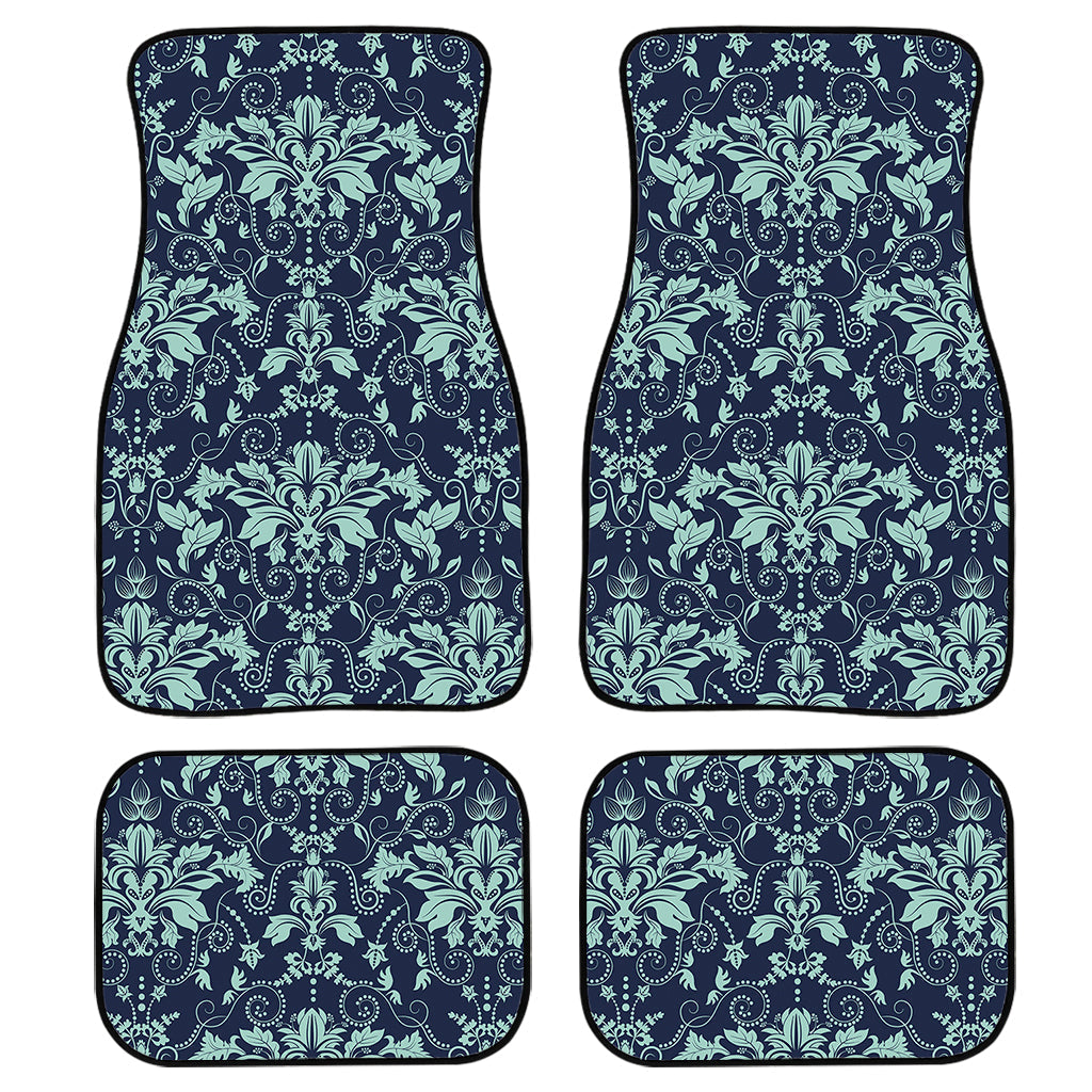 Blue And Teal Damask Pattern Print Front And Back Car Floor Mats, Front Car Mat