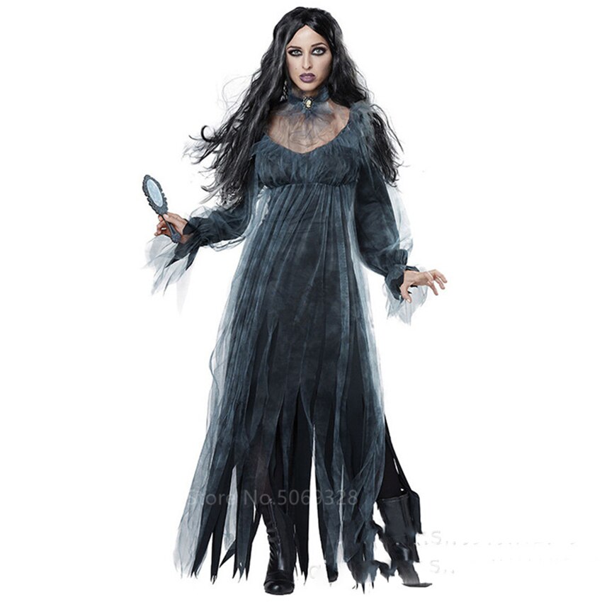 Witch Women Scary Zombie Vampire Halloween Costume Horror Spooky Ghost Sexy Dress+Colak Medieval Hooded Cape Day Of The Dead alx