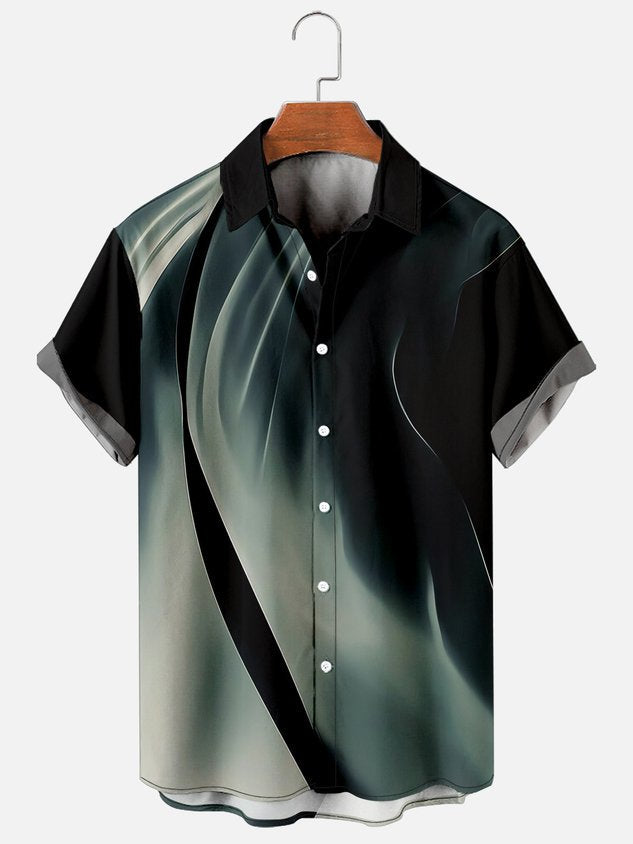 Men Rock Wave Print Casual Breathable Short Sleeve Hawaiian Shirt