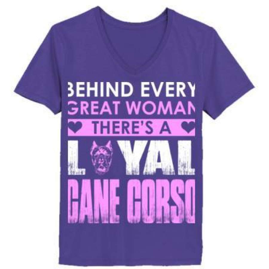 AGR Behind Every Great Woman Theres A Loyal Cane Corso – Ladies’ V-Neck T-Shirt