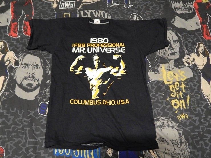 1980 Mister Universe Arnold Swarzenegger S Distsressed Poly Vintage Terminator Shirt