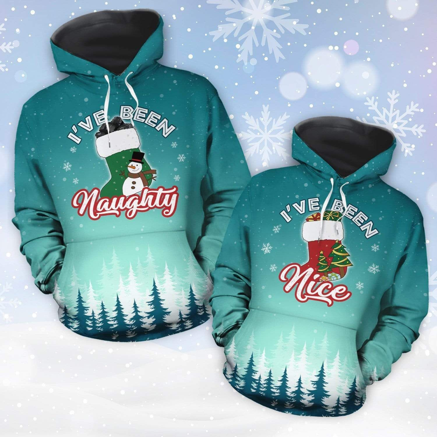 Naughty and Nice Christmas Couple Hoodie 3D