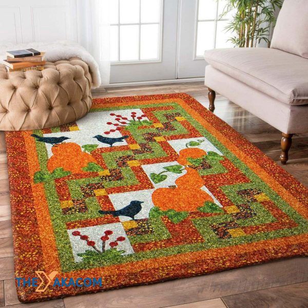 Pumpkin Garden And Ravens Happy Halloween Rectangle Area Rug Floor Decor