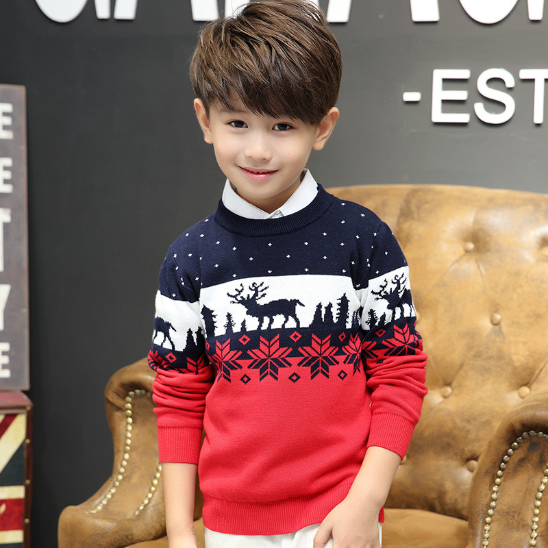 Christmas Sweater Boys Girl Kids Children Jumpers O-Neck Knitted Sweater Pullover Cartoon Teenager Girls Sweater New Year Costum alx